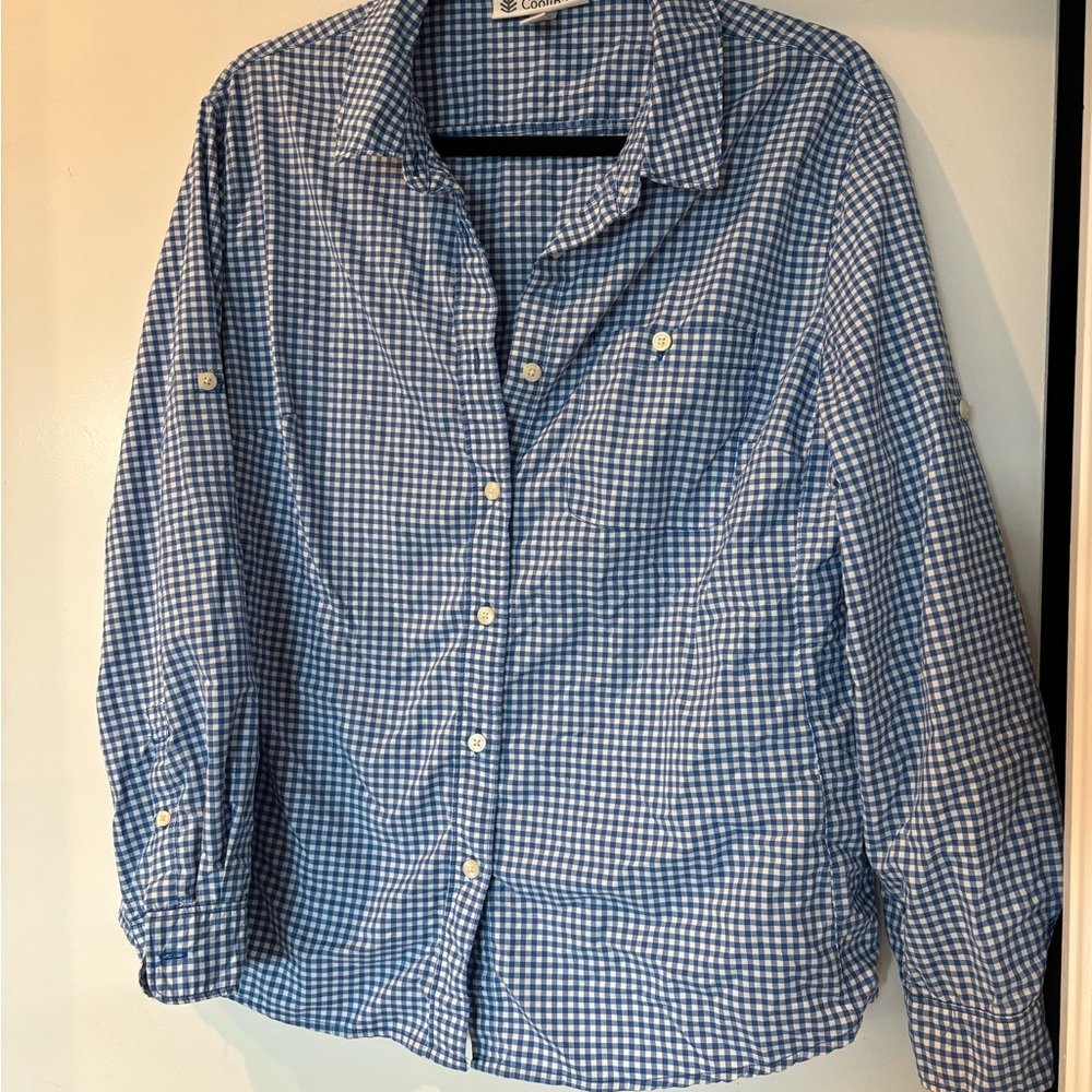 Coolibar gingham, sun shirt, button shirt size lg fits medium